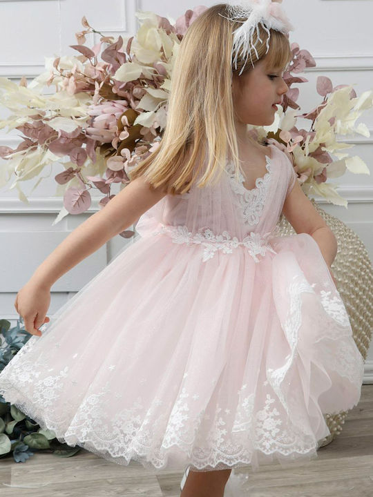 Mi Chiamo Pink Baptism Clothing Set with Hair Accessories & Dress made of Tulle 2pcs