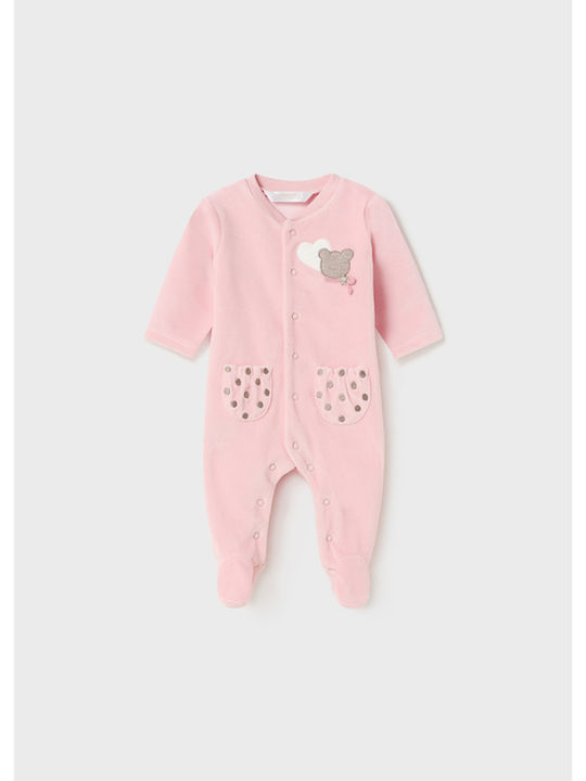 Mayoral Baby Bodysuit Set Long-Sleeved Velvet Pink 2pcs
