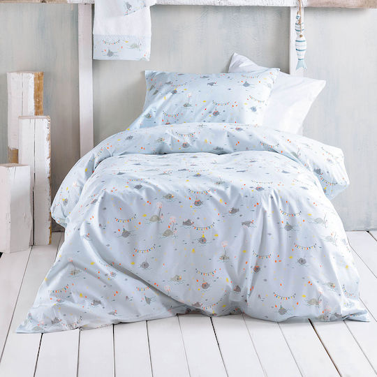 Rythmos Fouska Set Kids Duvet Cover Single with Pillowcase Cotton Blue 160x250cm