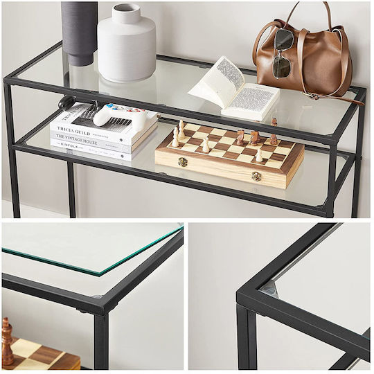 Console Table Metal with Glass Surface Black L100xW35xH80cm