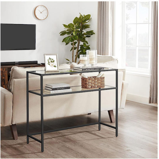 Console Table Metal with Glass Surface Black L100xW35xH80cm