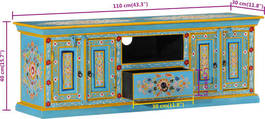 Stand TV Din Lemn Masiv Albastru L110xA30xÎ40cm