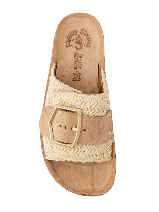 Korina Leather Women's Flat Sandals Vanilla Raffia