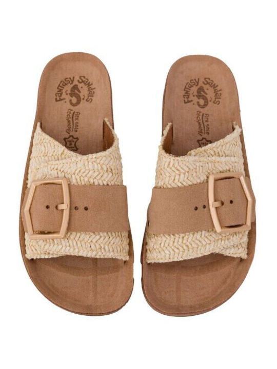 Korina Leather Women's Flat Sandals Vanilla Raffia