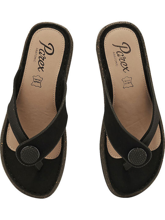 Leather Women's Flat Sandals Anatomic in Black Color