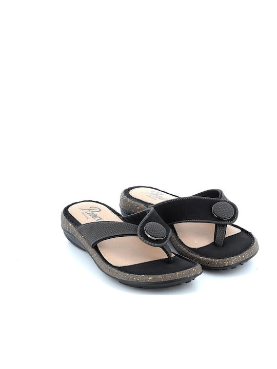 Leather Women's Flat Sandals Anatomic in Black Color