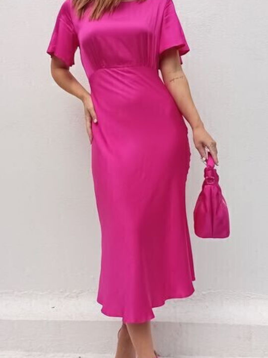 Summer Midi Dress for Wedding Christening Satin Beige
