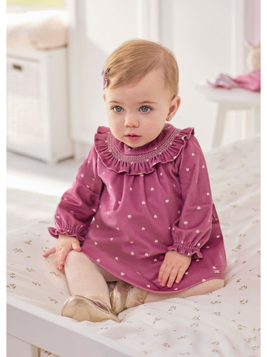 Mayoral Mädchen Kleid Samt Polka Dot Langärmelig Purple