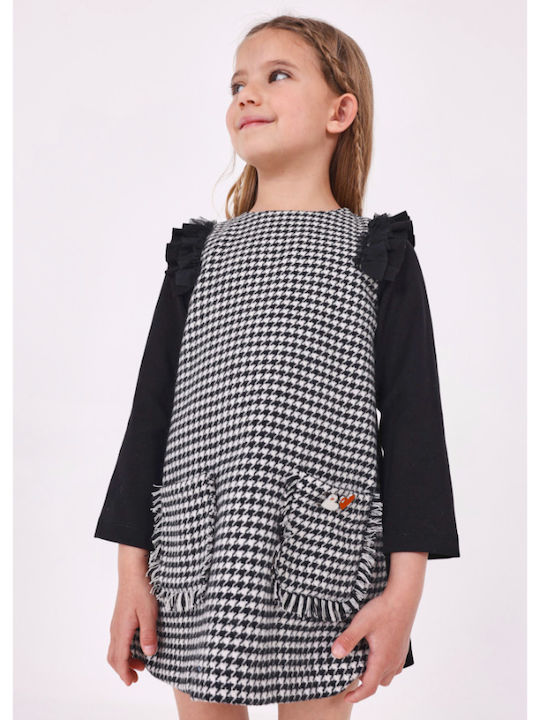 Mayoral Kids Dress Checked Long Sleeve Black