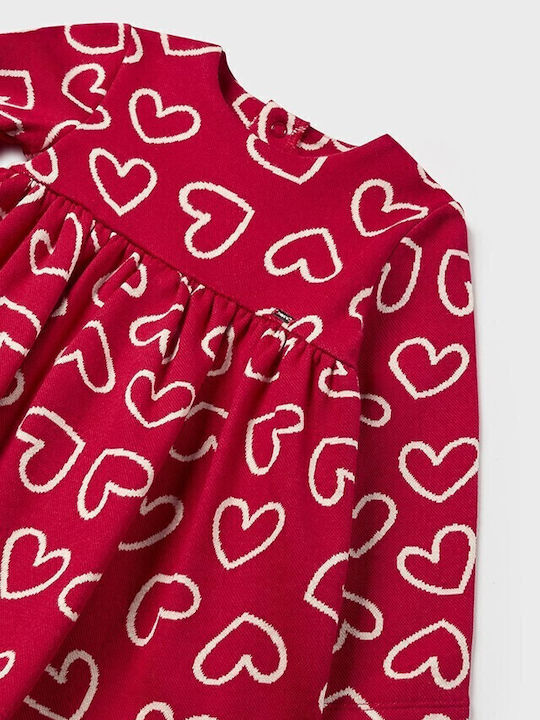 Hearts Rochie pentru Copii Mânecă lungă Tricotat Floral Roșu