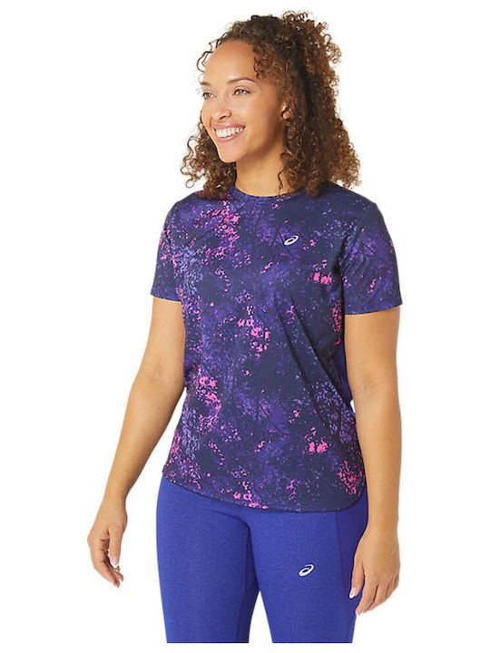 All Over Print Women's Summer Blouse Short Sleeve Purple