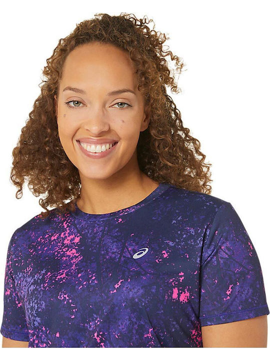 All Over Print Women's Summer Blouse Short Sleeve Purple