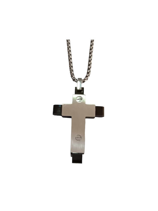 One Herren Kreuz Beidseitig aus Stahl mit Kette