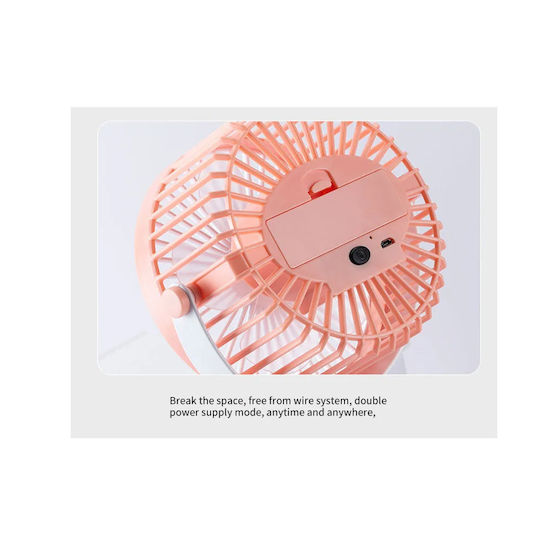 USB Office/Home Fan with Lighting Rechargeable Battery Pink 102961