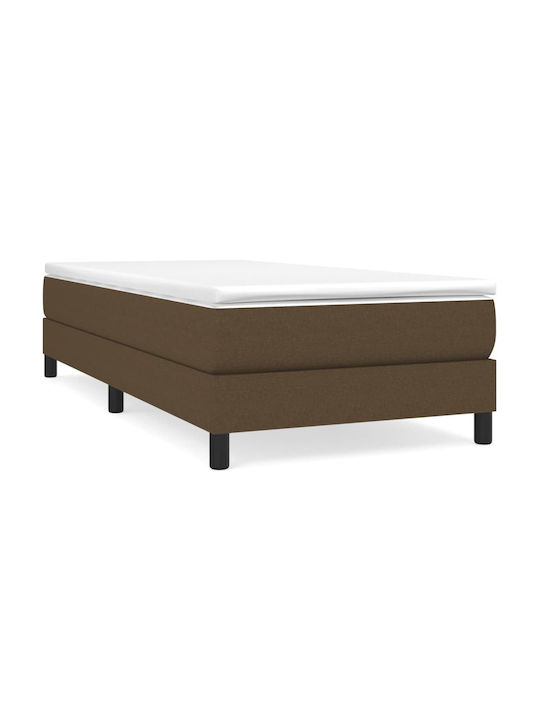 Boxspring Κρεβάτι Μονό Επενδυμένο με Ύφασμα Σκούρο Καφέ με Στρώμα & Τάβλες 80x200cm