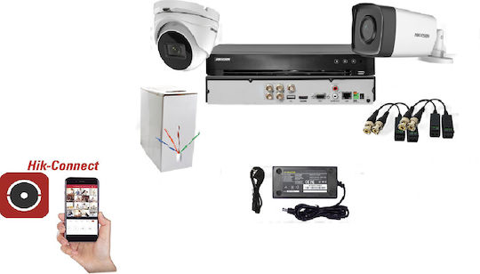 Hikvision Система за наблюдение DS-7104HQHI-K1(S) + DS-2CE17D0T-IT3F(C) 2 Камери Камери Видеонаблюдение 1080p с Записващо устройство