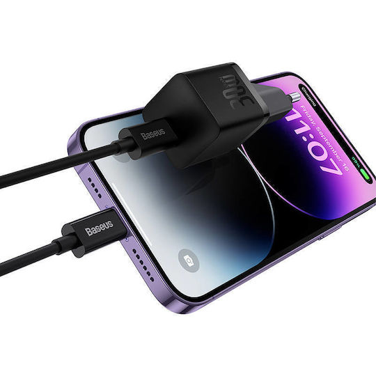 Baseus Charger Without Cable GaN with USB-C Port 30W Blacks (Gan5)