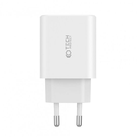 Tech-Protect Φορτιστής Χωρίς Καλώδιο με Θύρα USB-A και 2 Θύρες USB-C Power Delivery / Quick Charge 3.0 Λευκός (C30W)