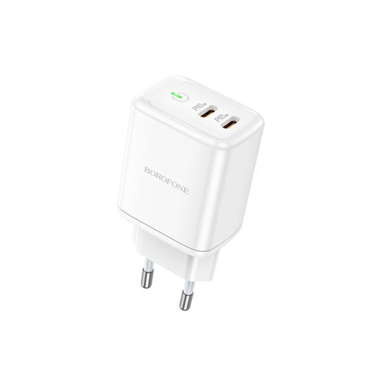 Borofone Charger Without Cable with 2 USB-C Ports 35W Power Delivery Whites (BN9)