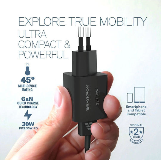 Baykron Φορτιστής Χωρίς Καλώδιο GaN με Θύρα USB-C 33W Power Delivery Μαύρος (BA-WC-001)