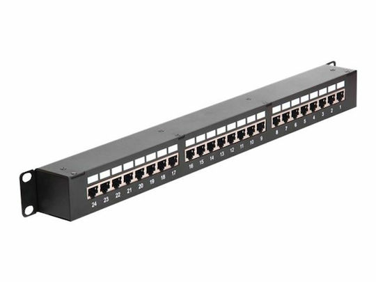 DeLock Shielded Patch Panel for Rack 1U 19" with 24 cat6 Ports Black