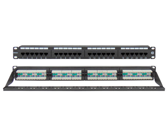 Safewell Patch Panel für Rack 1U 19" 24 Ports cat6a Schwarz