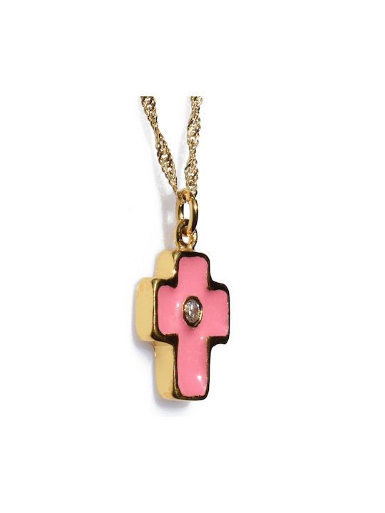 Bizoutaki Cross from Rose Gold Plated Silver with Chain