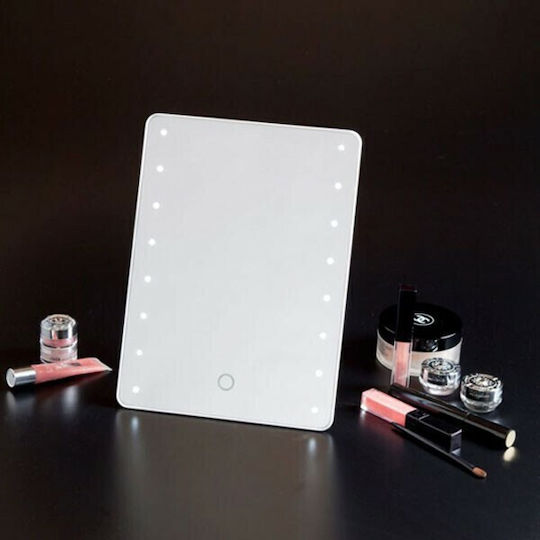 Makeup Mirror Tabletop with Light 16.5x21.5cm White