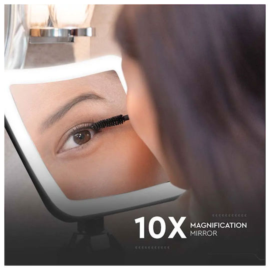 V-TAC Makeup Mirror Tabletop with Light Zoom x10 16.2x19.2cm Silver