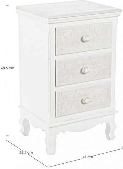 Drawers Storage Clorine Wooden with 3 Drawers White L41xW33.5xH68.5cm