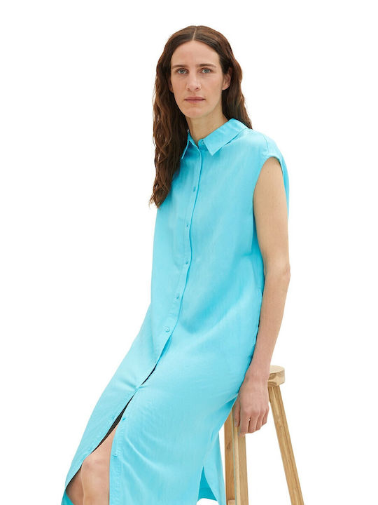 Summer Midi Shirt Dress Light Blue