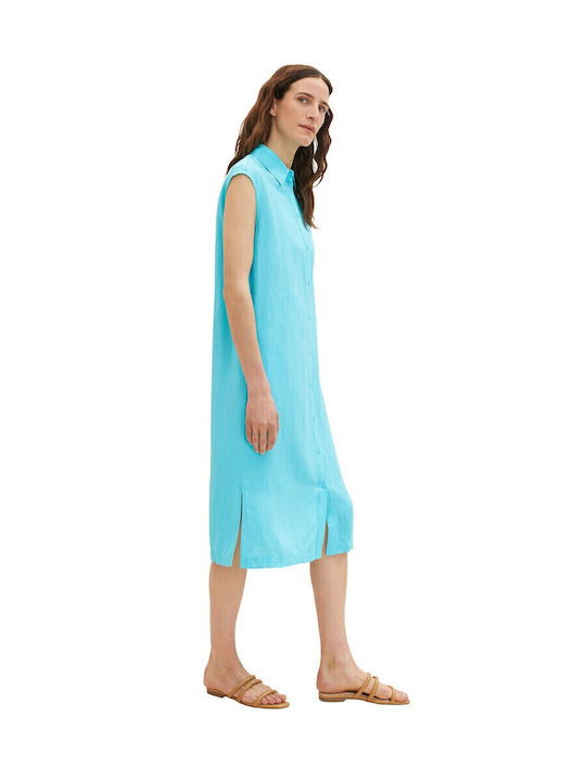 Summer Midi Shirt Dress Light Blue