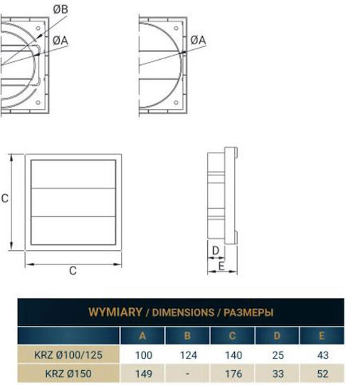 Dospel Square Vent Louver Gravity 12,5x12,5cm