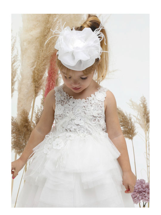 Mi Chiamo White Taufset Kleidung mit Haar-Accessoires & Kleid aus Tüll 2Stück