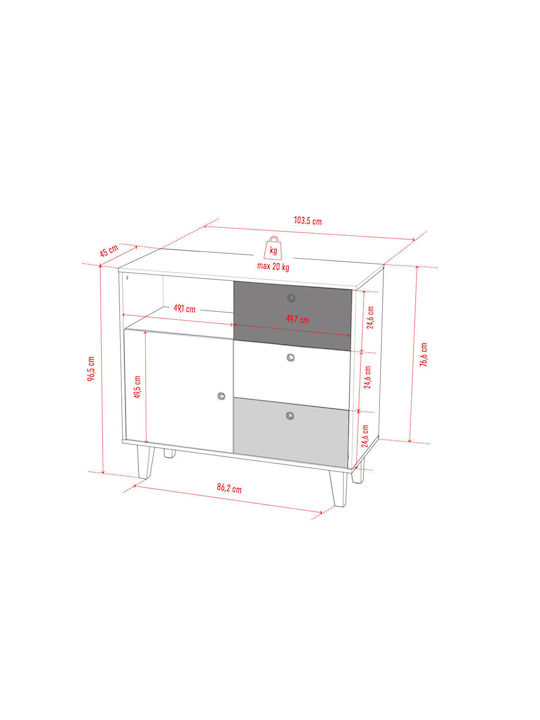 Comodă pentru copii Concept Roșu cu 3 sertare 103.2x45x96.2buc Comodă pentru copii Concept Roșu cu 3 sertare 103.2x45x96.2buc