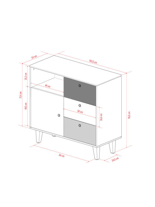 Kids Chest of Drawer Concept II Ροζ with 3 Drawer 103.2x55x96.3εκ.