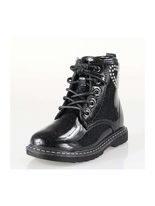 SmartKids Kids Patent Leather Boots with Lace Black