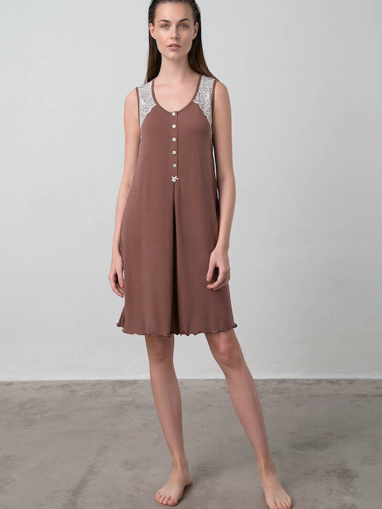 Vamp Summer Cotton Women's Nightdress Brown