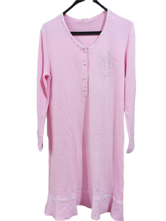 Odyssey Winter Women's Cotton Robe with Nightdress Pink