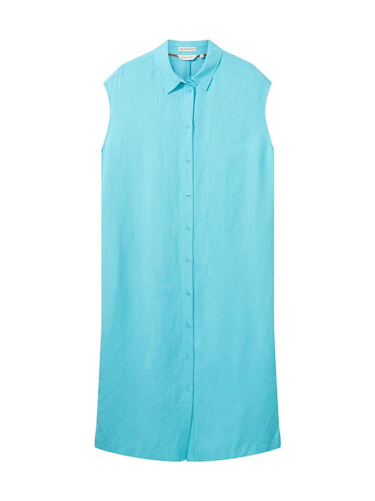 Summer Midi Shirt Dress Light Blue