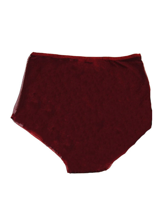 Talie înaltă Femeie Slip cu Dantelă Burgundy