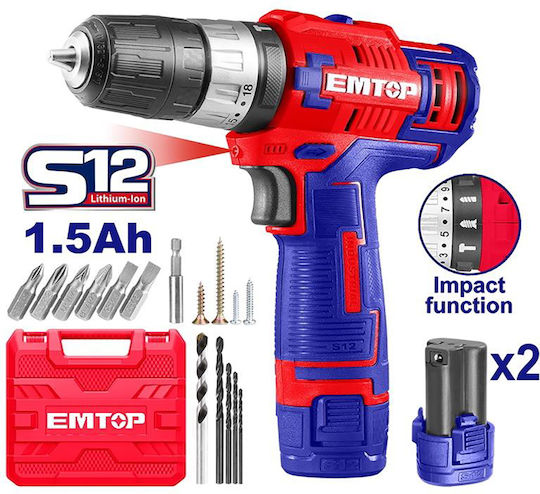 Emtop ECIDL12622 Κρουστικό Δραπανοκατσάβιδο Μπαταρίας 12V 2x1.5Ah