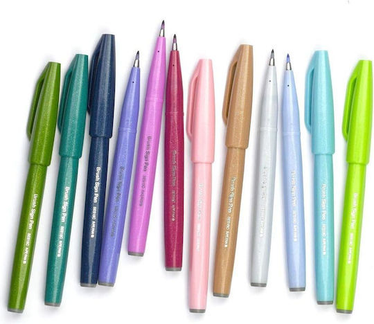 Pentel Brush Sign Pen Drawing Marker 1mm Blue Black 1pcs