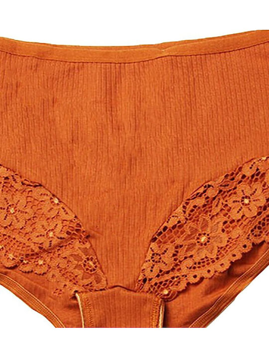 Hochtailliert Damen Slip mit Spitze Orange
