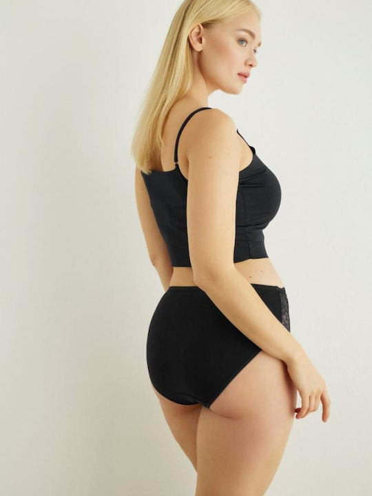 Sexen Baumwolle Damen Slip mit Spitze Schwarz