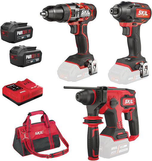 Skil D00212 Set Impact Drill Driver & Impact Screwdriver & Hammer 20V with 2 Batteries 5Ah and Case