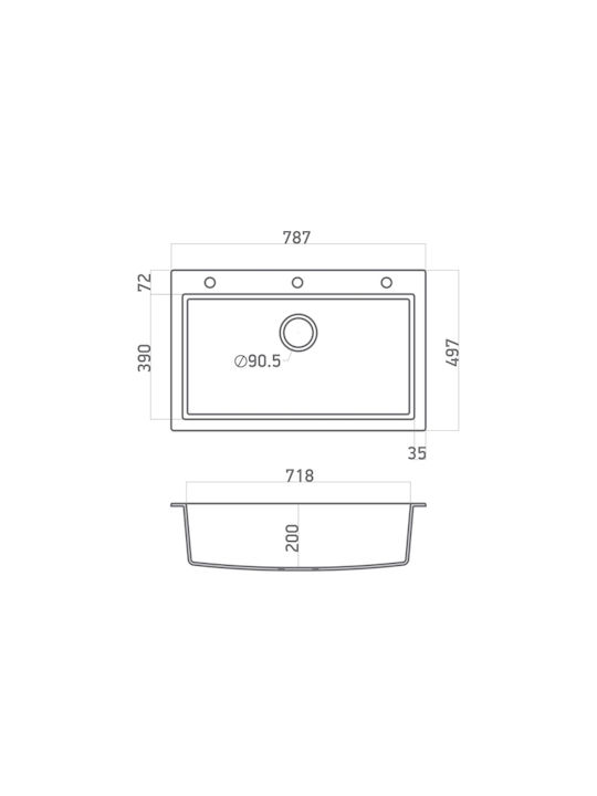 Sanitec Ultra Granite Drop-In Sink Synthetic Granite W79xD50cm Sabbia