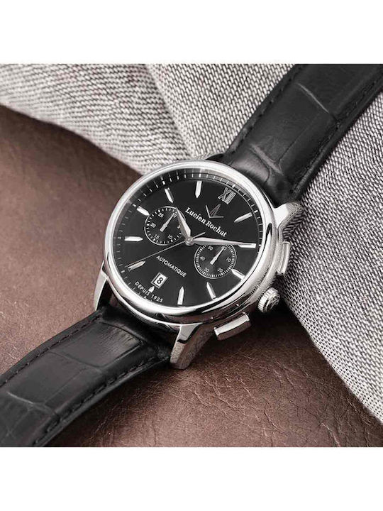 Men's Watch Chronograph Automatic with Black Leather Strap