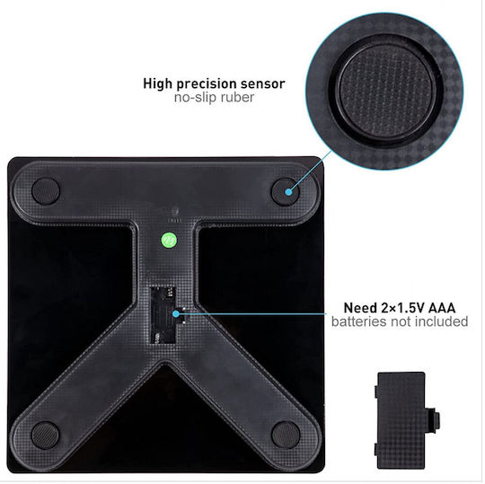 Glas Smart Badezimmerwaage 180kg mit Körperfettmessung & Bluetooth Schwarze