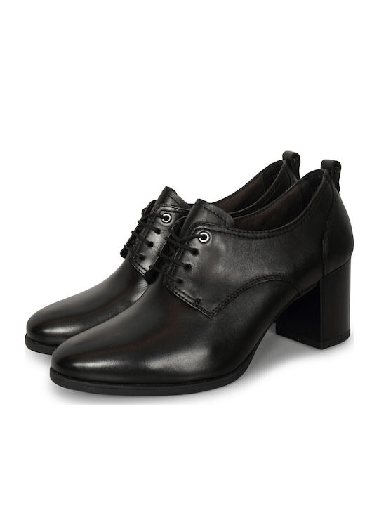 Кожени Дамски Ботуши Oxfords с Средна Пета Черни